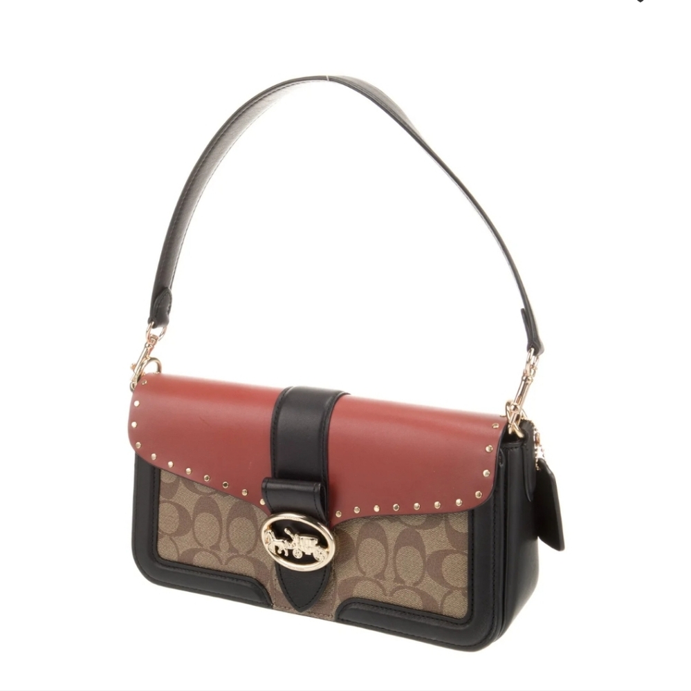 Georgie Shoulder Bag In Colorblock Signature Canvas With Rivets - Picture 7 of 8
